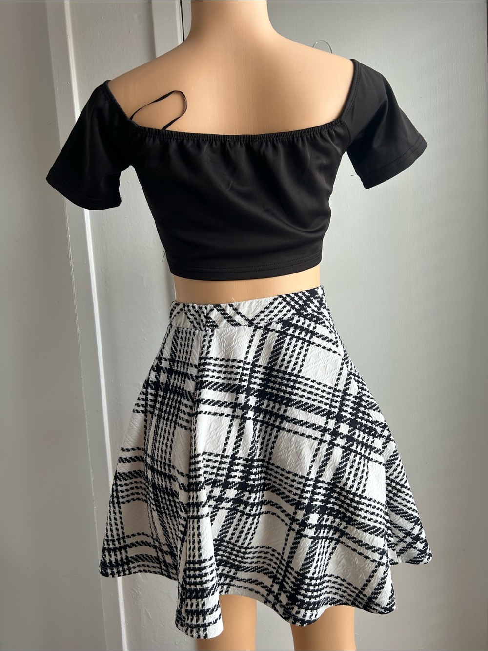 Charlotte Russe Black & White Plaid Skater Skirt